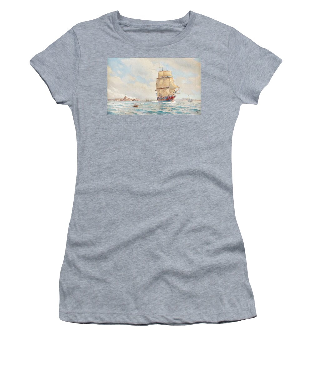 Sea Women's T-Shirt featuring the painting JACOB HAGG, sail away by Celestial Images