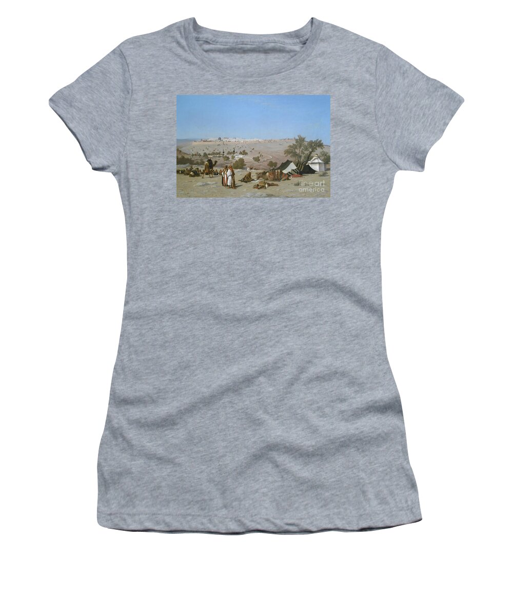Jerusalem Women's T-Shirt featuring the painting Jerusalem from the Mount of Olives, 1880 by Charles Theodore Frere