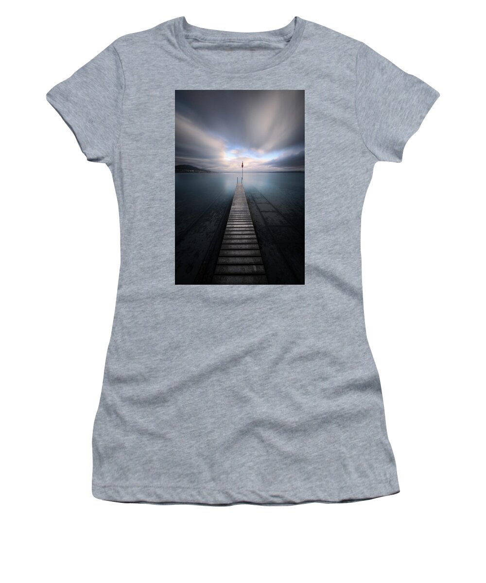 Sunrise Women's T-Shirt featuring the photograph Jetty to Switzerland by Dominique Dubied
