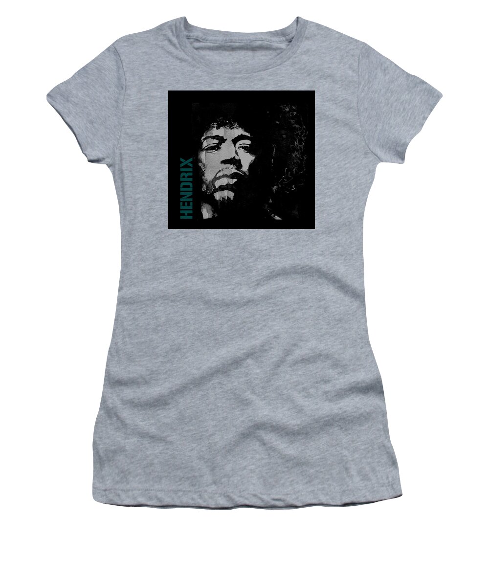 Jimi Hendrix Women's T-Shirt featuring the mixed media Jimi Hendrix - Retro Black by Paul Lovering