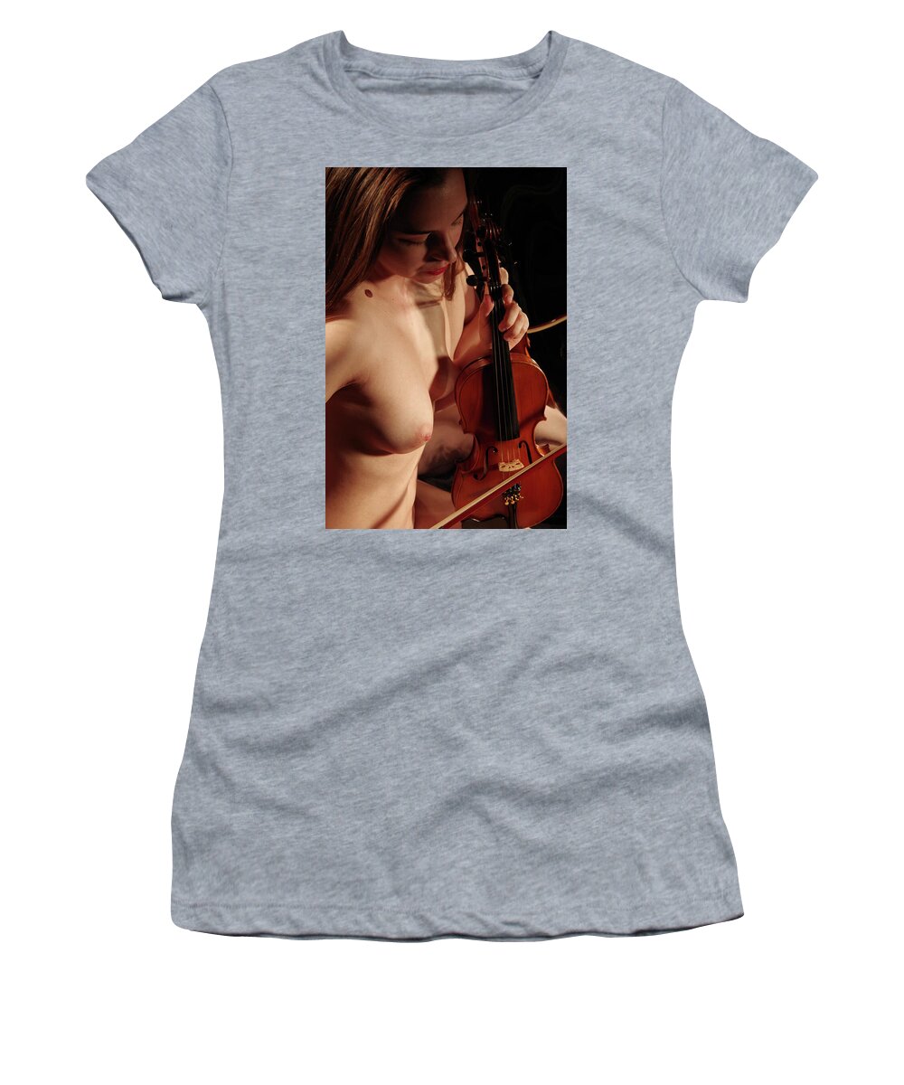 Nude Music Violin Women's T-Shirt featuring the photograph Kazt0944 by Henry Butz