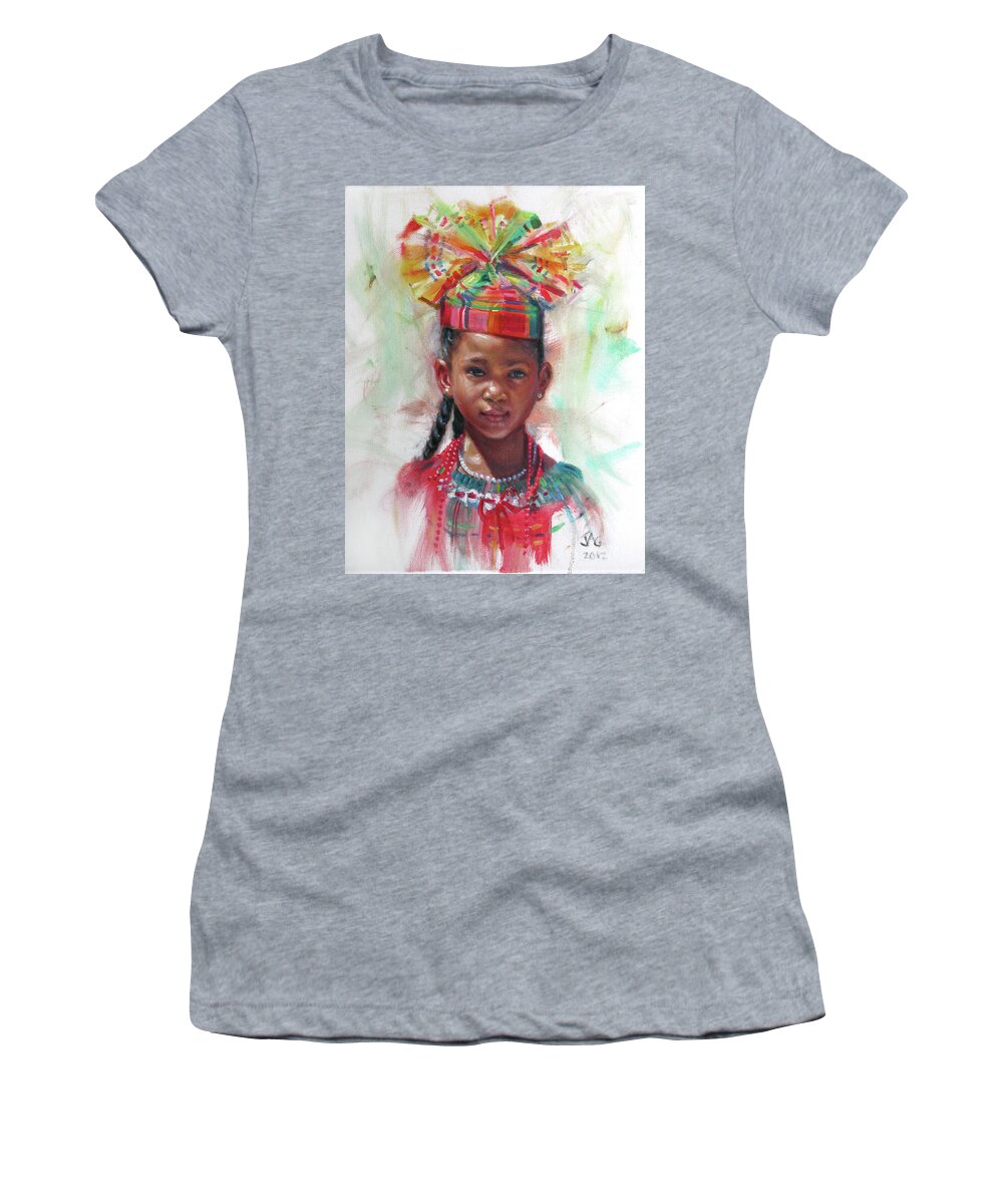Caribbean Art Women's T-Shirt featuring the painting Kejeem with Fanhat by Jonathan Gladding