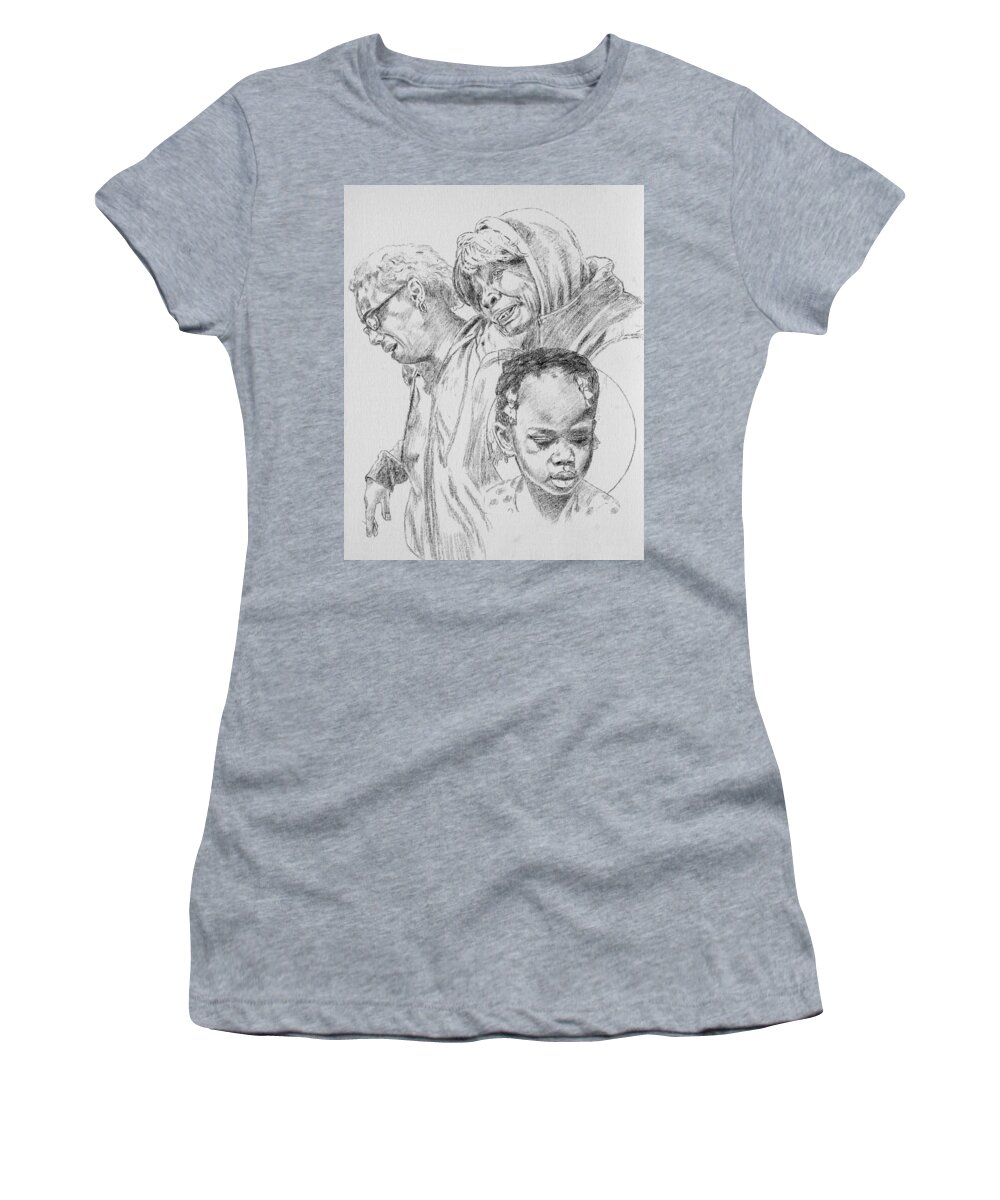 Young Girl Women's T-Shirt featuring the drawing Kennedi Powell and Grandmother by John Lautermilch