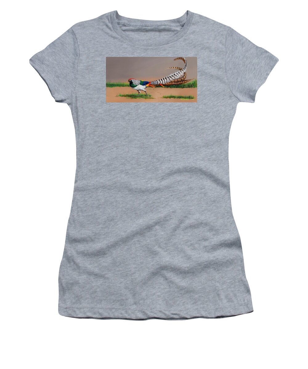 Birds Women's T-Shirt featuring the painting Lady Amherst Pheasant by Dana Newman