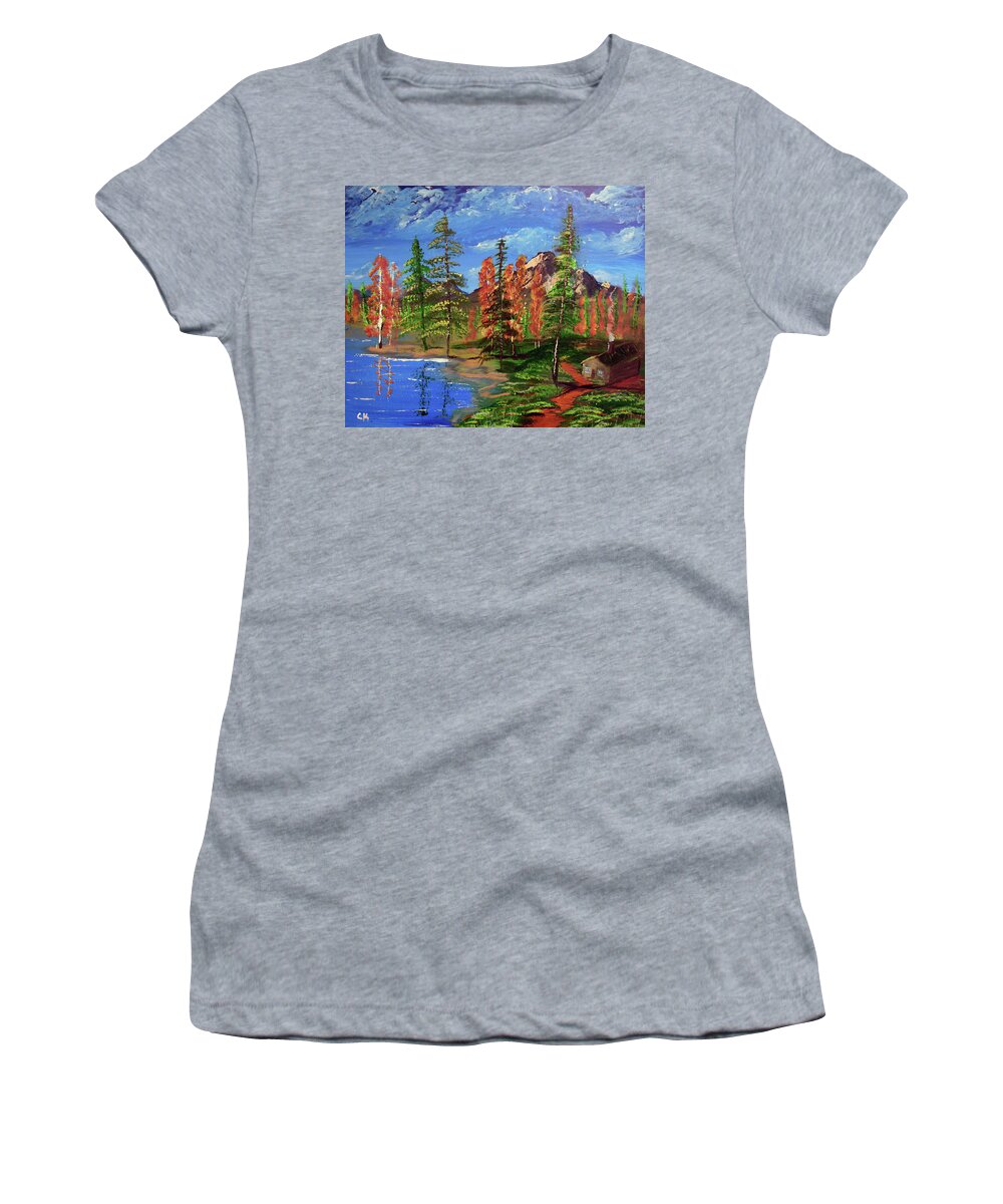 Lake Women's T-Shirt featuring the painting Lakeside Cabin by Chance Kafka