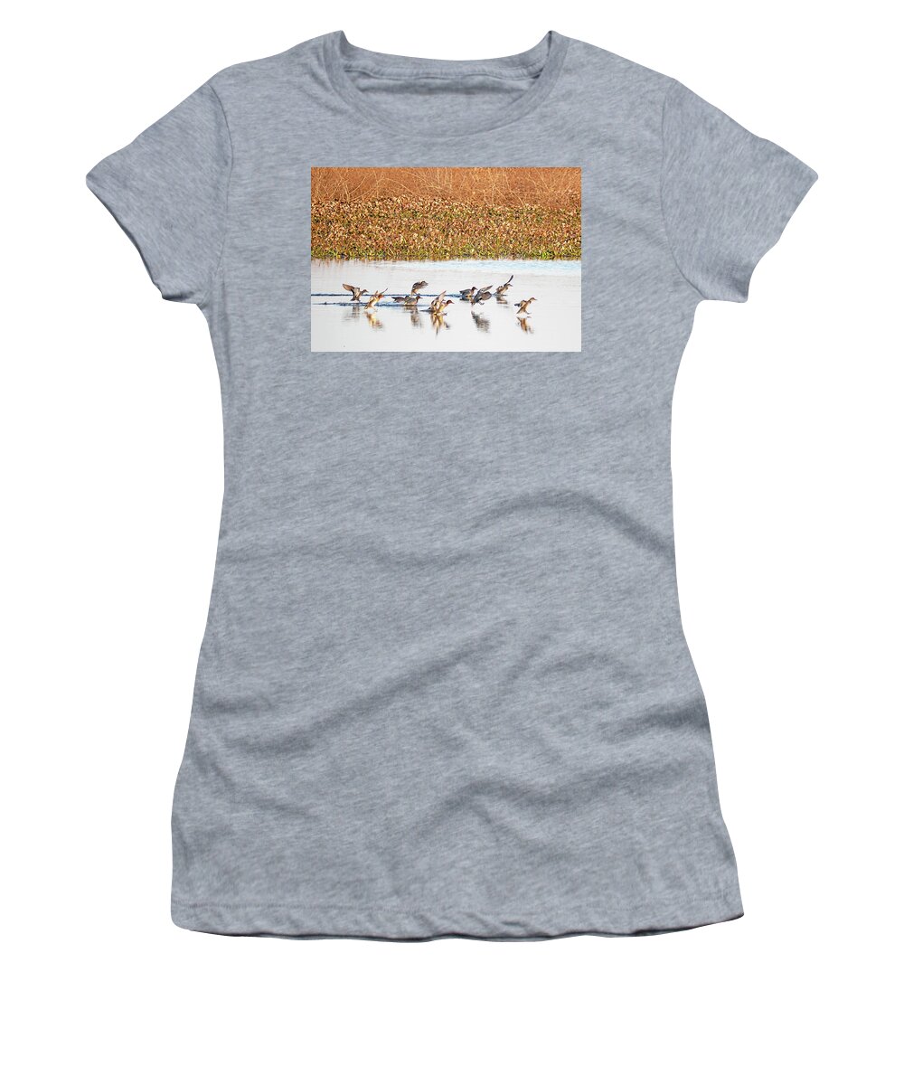 Ducks Women's T-Shirt featuring the photograph Landing Zone by Jerry Connally