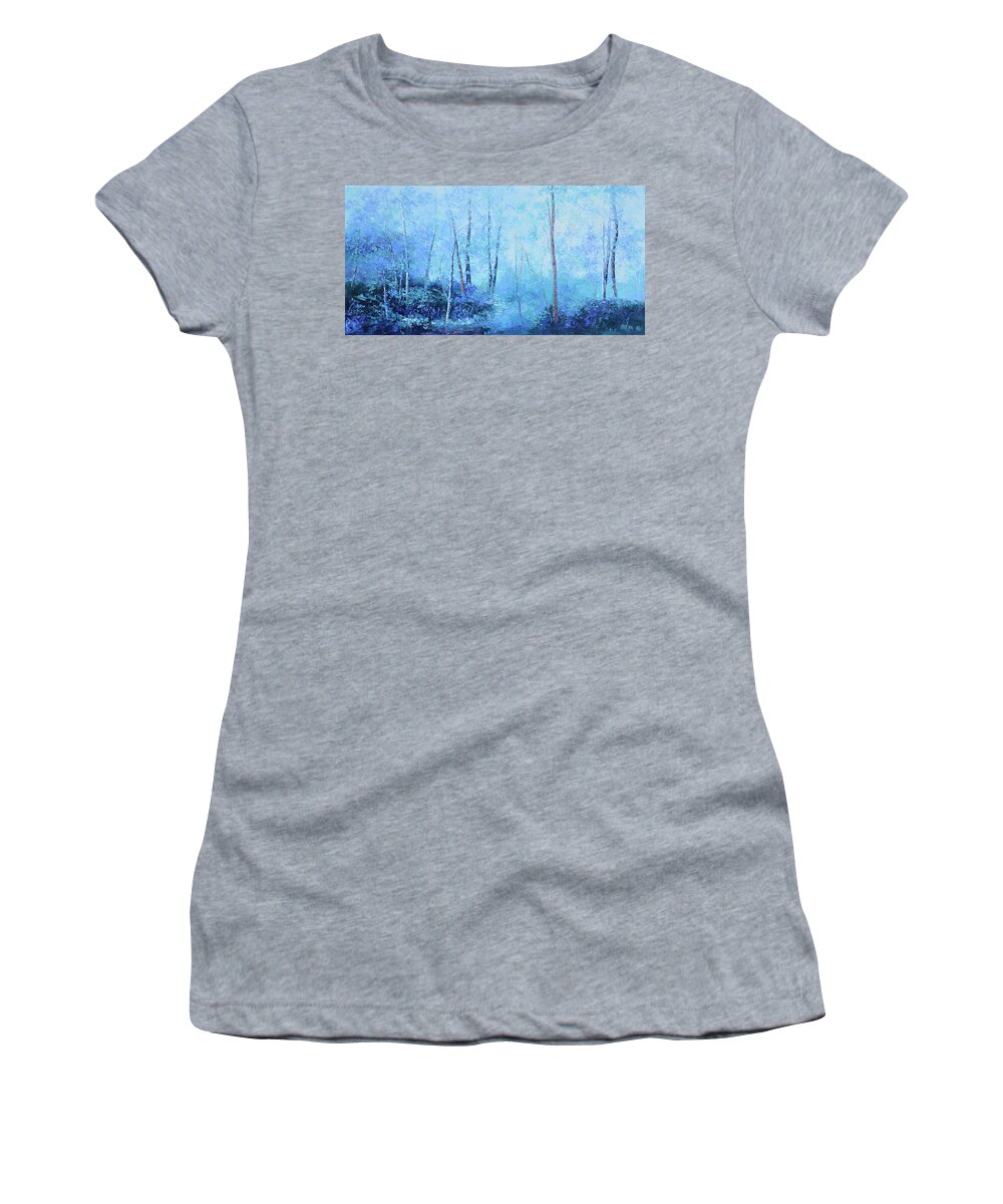 Landscape Women's T-Shirt featuring the painting Landscape in shades of lavender and blue by Jan Matson