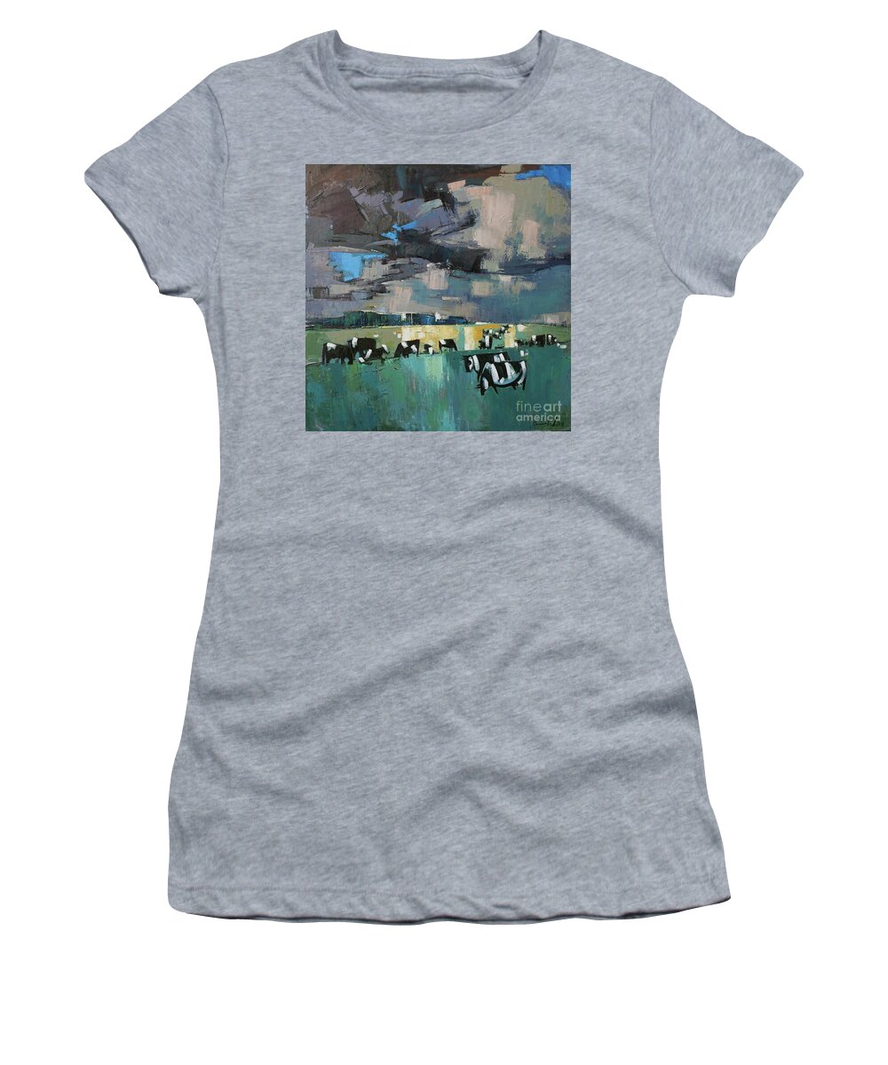 Landscape. Wet Morning Women's T-Shirt featuring the painting Landscape. Wet morning by Anastasija Kraineva