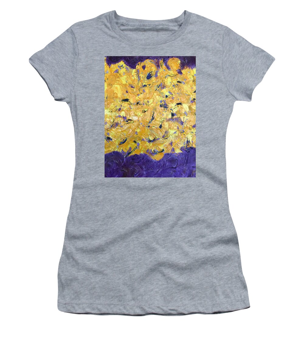 Lavender Lavande Purple Yellow Jaune. Jardin De Lavande. Abstract Art Women's T-Shirt featuring the painting Lavande de Provence by Medge Jaspan