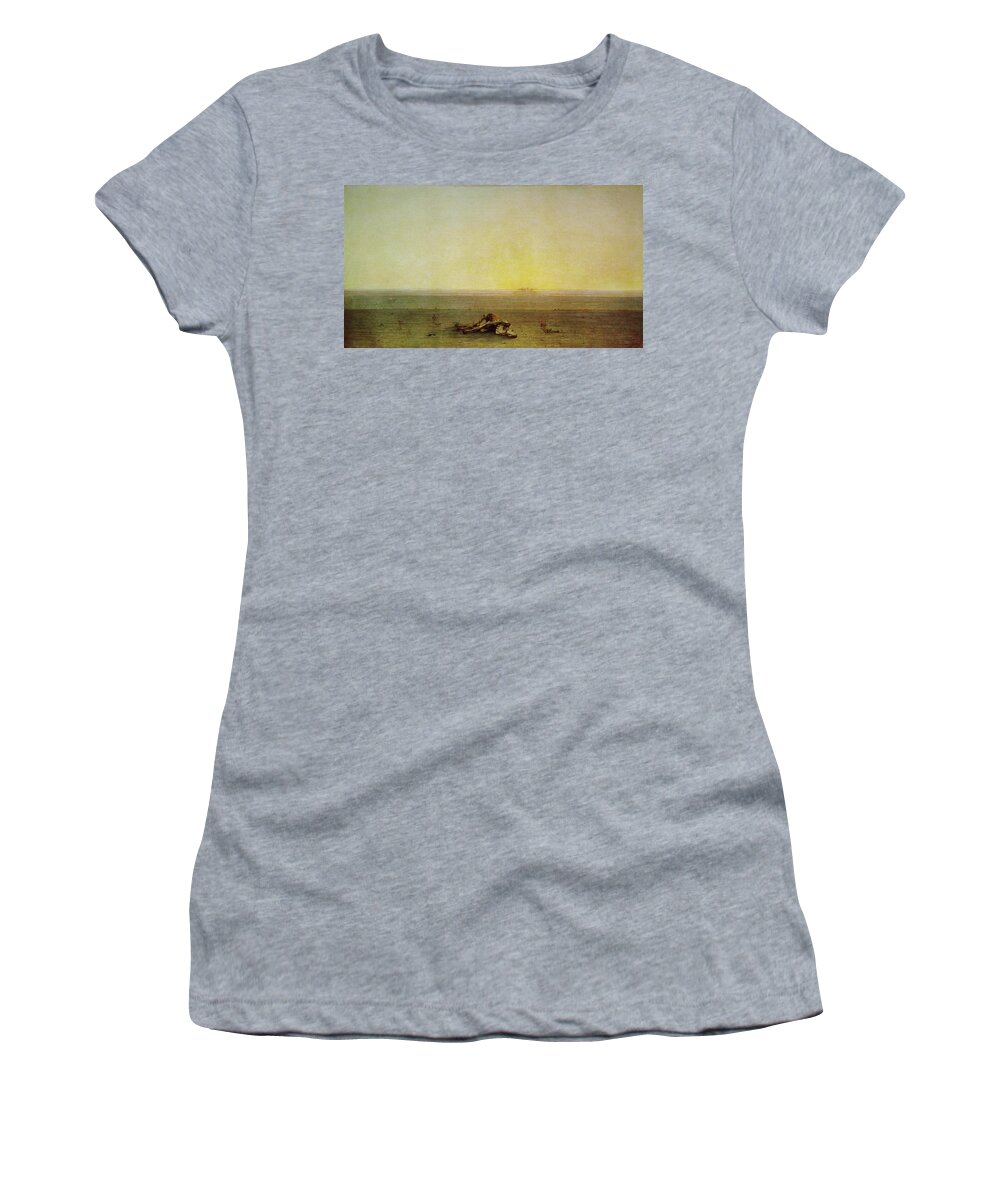 Gustave Guillaumet Women's T-Shirt featuring the painting Le Sahara, dit aussi Le desert, 1867 Sahara, or The desert. Canvas, 110 x 200 cm R. F. 505. by Gustave Guillaumet