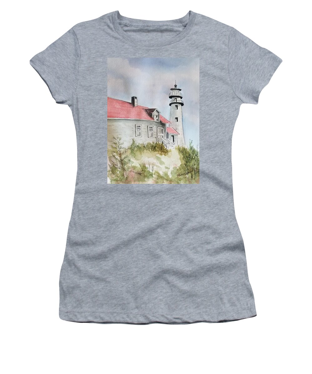 Light House Women's T-Shirt featuring the painting Light House on the Beach by Elise Boam