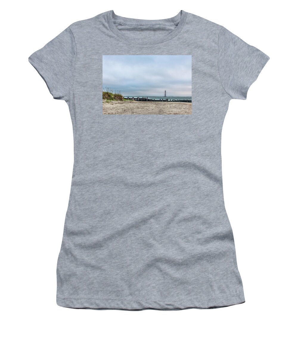 Morris Island Lighthouse Women's T-Shirt featuring the photograph Light up the Sky - Morris Island Lighthouse by Dale Powell