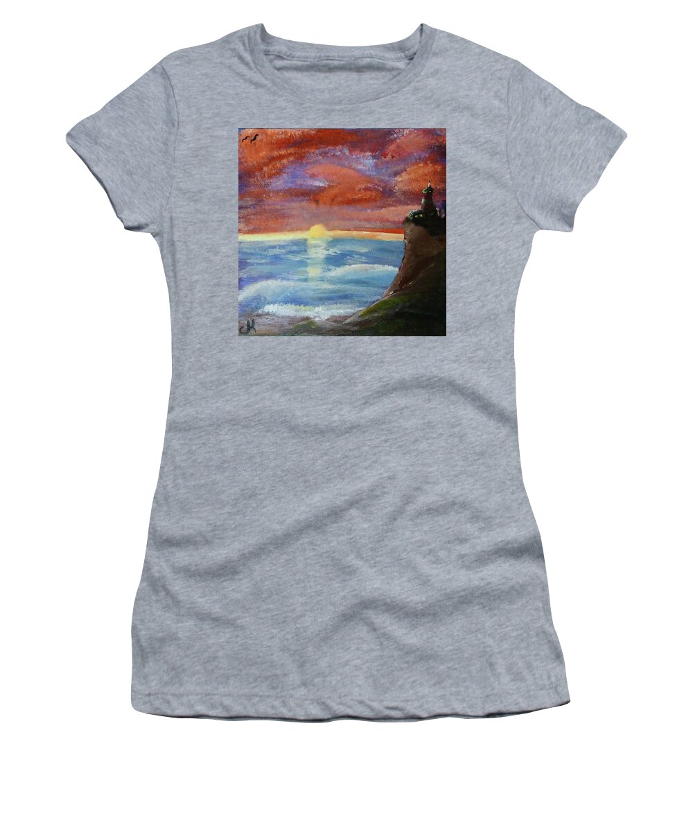 Light House Women's T-Shirt featuring the painting Lighthouse at Dawn by Chance Kafka