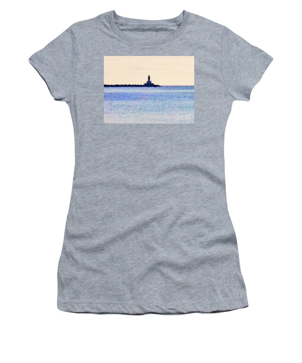 Michigan Women's T-Shirt featuring the digital art Lighthouse On Lake by Phil Perkins