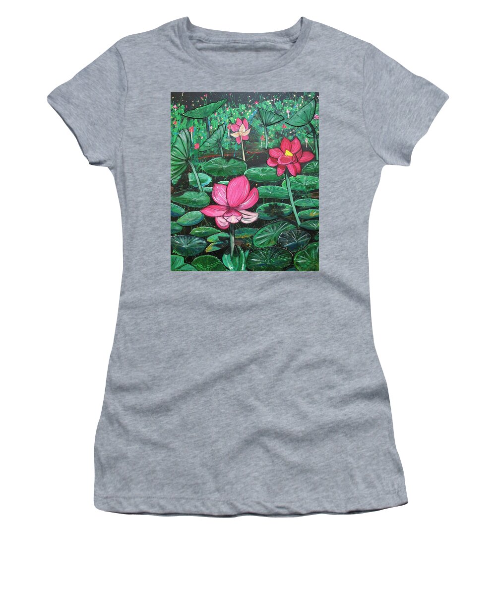 Water Lily Women's T-Shirt featuring the painting Lilies by Joan Stratton