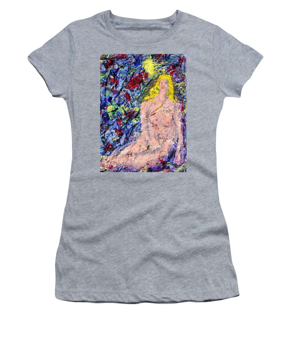 Nude Abstract Acrylic Paper Textured Surface Mixed Media Women's T-Shirt featuring the mixed media Small Nude by Thomas Santosusso