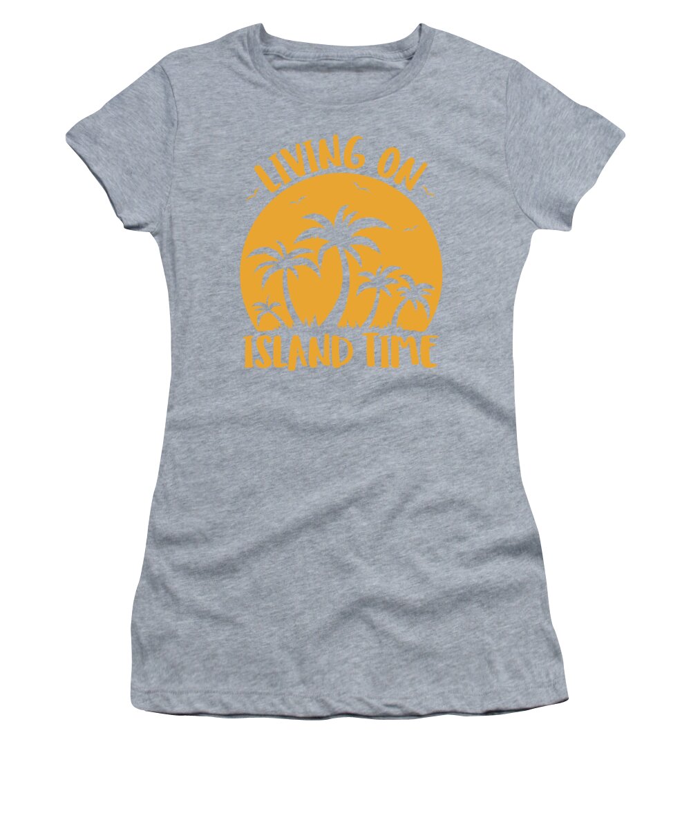 Beach Women's T-Shirt featuring the digital art Living On Island Time Palm Trees And Sunset by John Schwegel