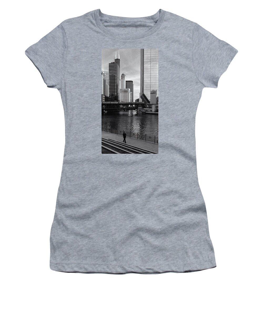 Chicago Women's T-Shirt featuring the photograph Lone Walk by Laura Hedien