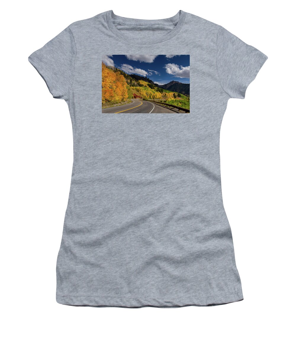 Telluride Women's T-Shirt featuring the photograph Long and Winding Road by Norma Brandsberg