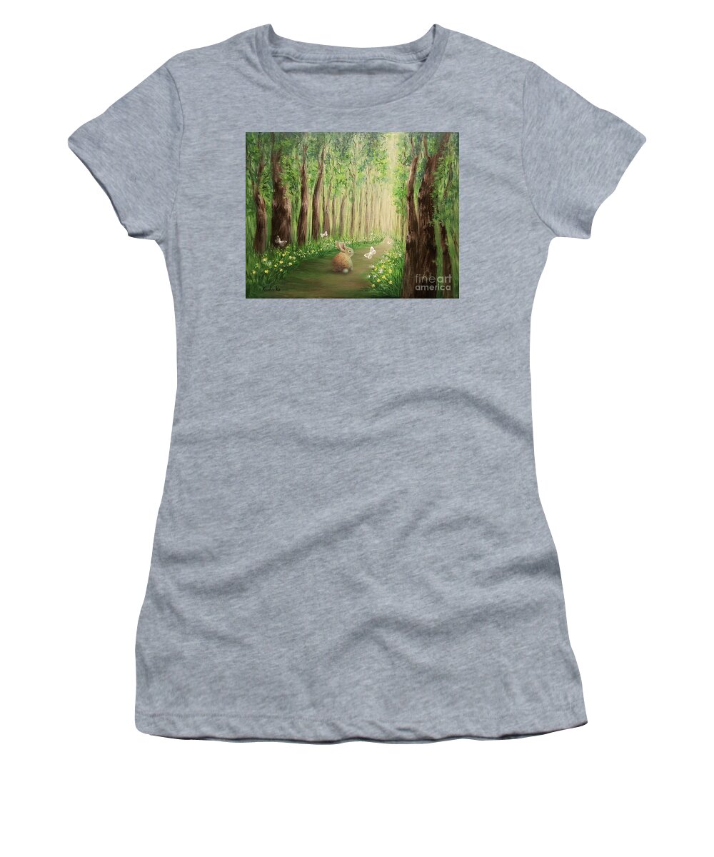 Forest Women's T-Shirt featuring the painting Lost and Found by Yoonhee Ko