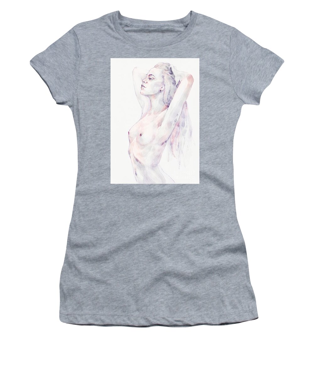 Watercolor Women's T-Shirt featuring the painting Lovely classical pose girl portrait by Dimitar Hristov