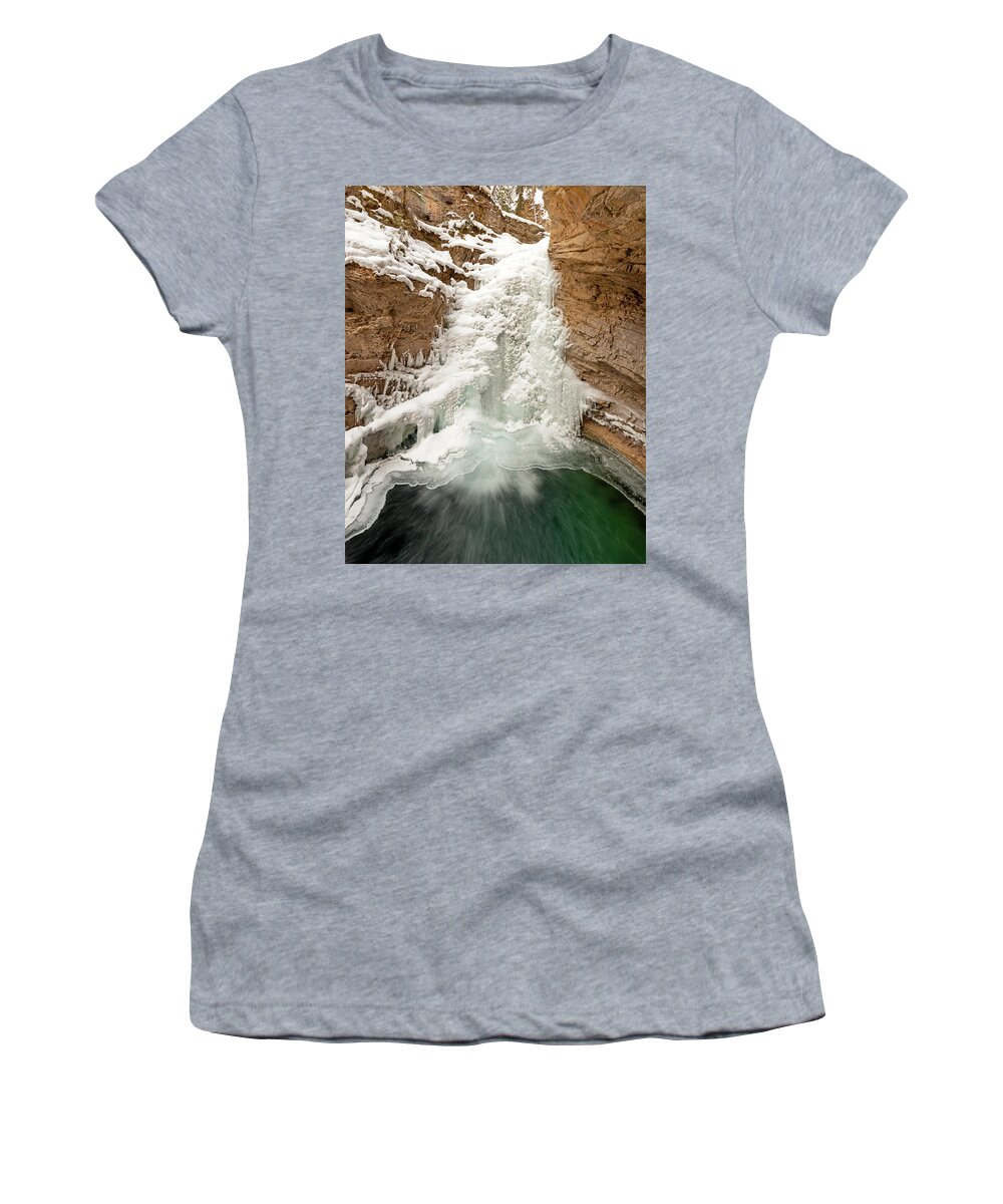 Canadian Rockies Women's T-Shirt featuring the photograph Lower Falls in Thompson Canyon by Jack Bell