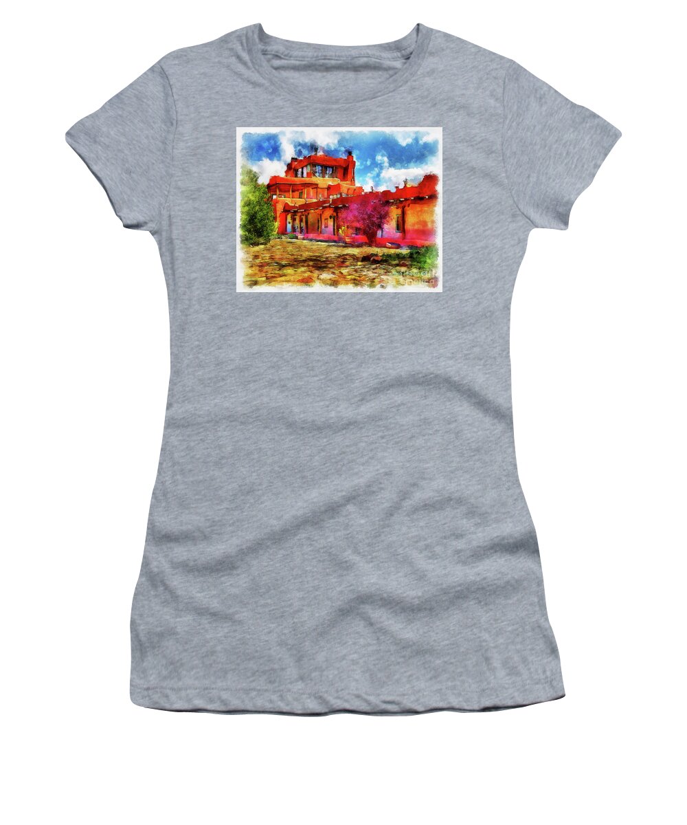 Santa Women's T-Shirt featuring the painting Mabel's courtyard in aquarelle by Charles Muhle