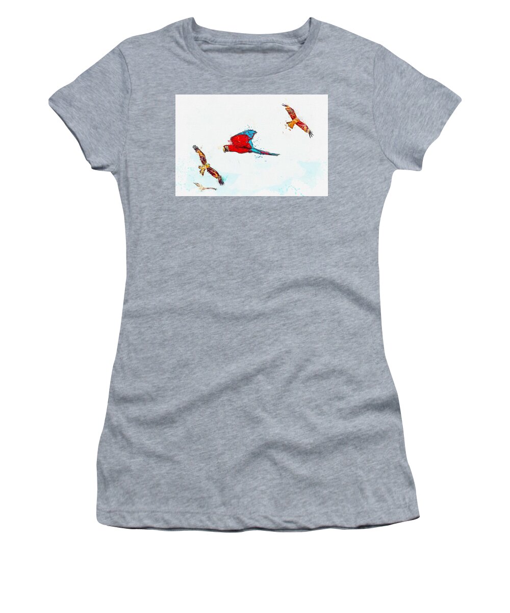 Macaw Women's T-Shirt featuring the painting Macaw - watercolor by Ahmet Asar by Celestial Images
