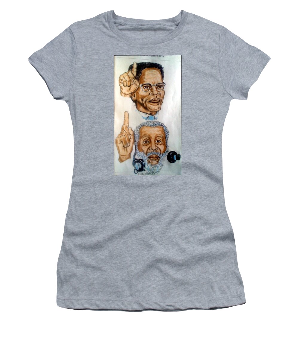 Blak Art Women's T-Shirt featuring the drawing Malcolm X and Dick Gregory by Joedee