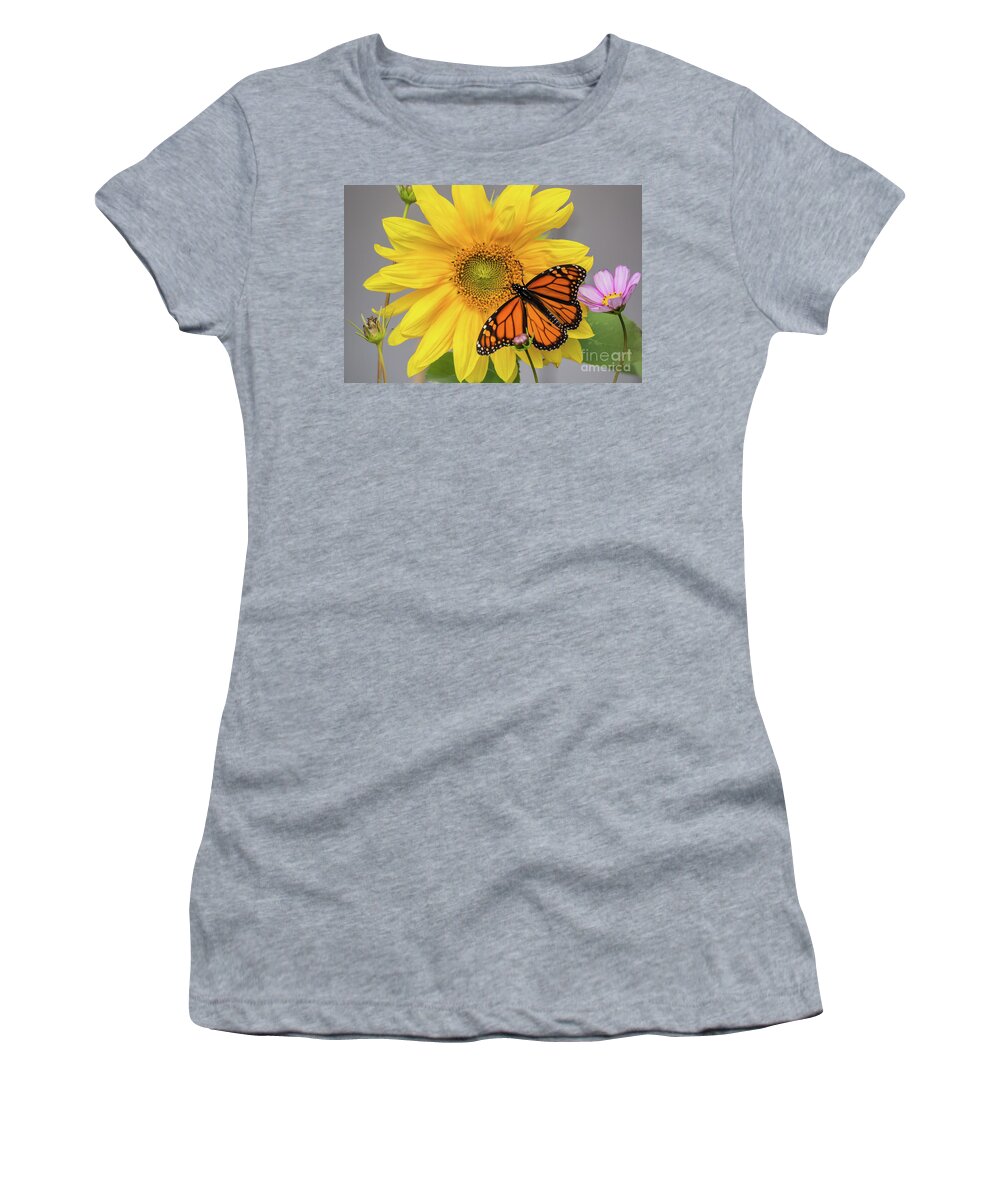 Cheryl Baxter Photography Women's T-Shirt featuring the photograph Male Monarch on Sunflower by Cheryl Baxter