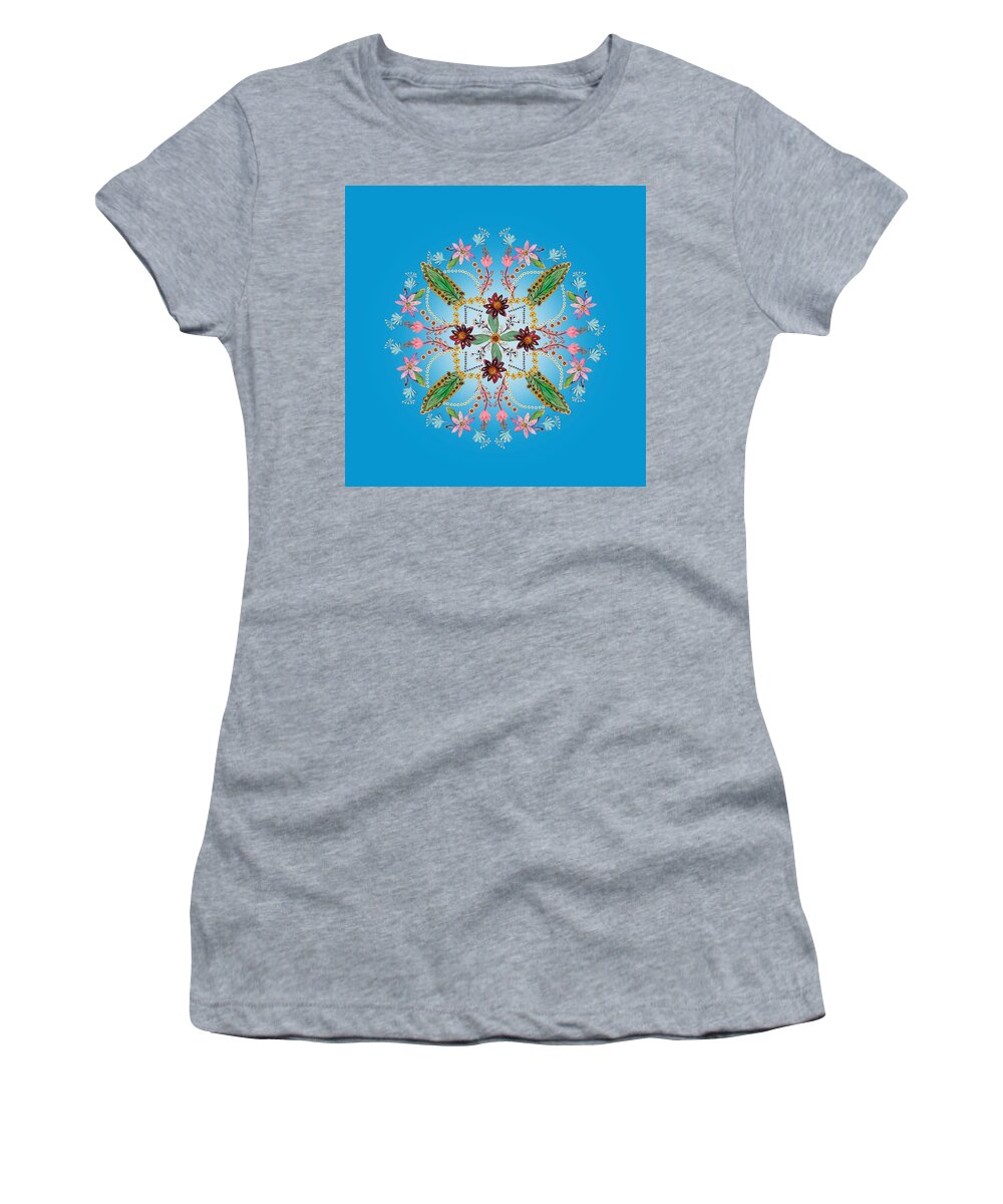 Mandala Women's T-Shirt featuring the painting Mandala flowering series #1. Blue by Elena Kotliarker
