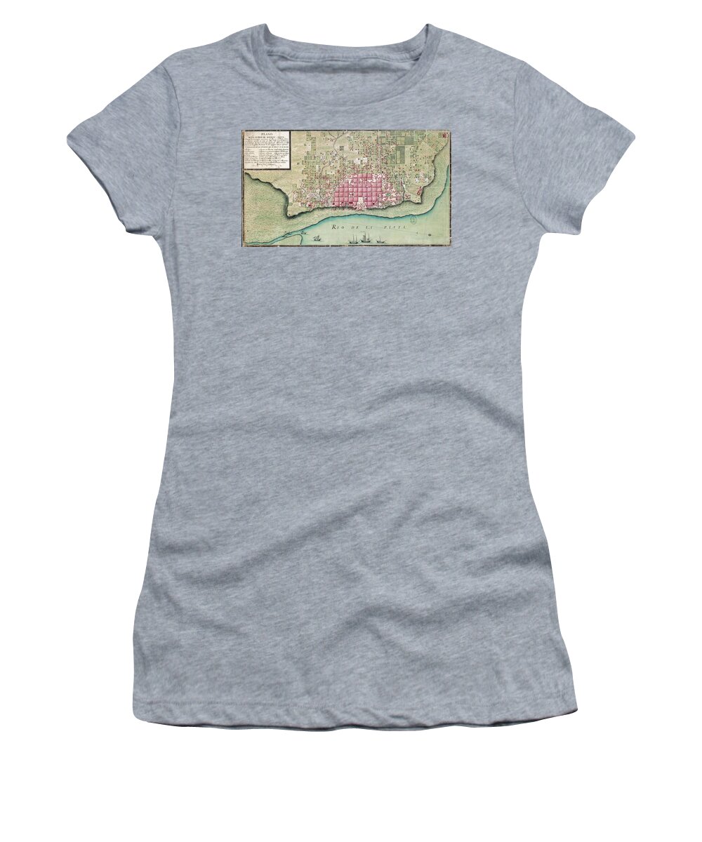 18th Century Women's T-Shirt featuring the drawing Map Of The City Of Buenos Aires - 18th Century. by Album