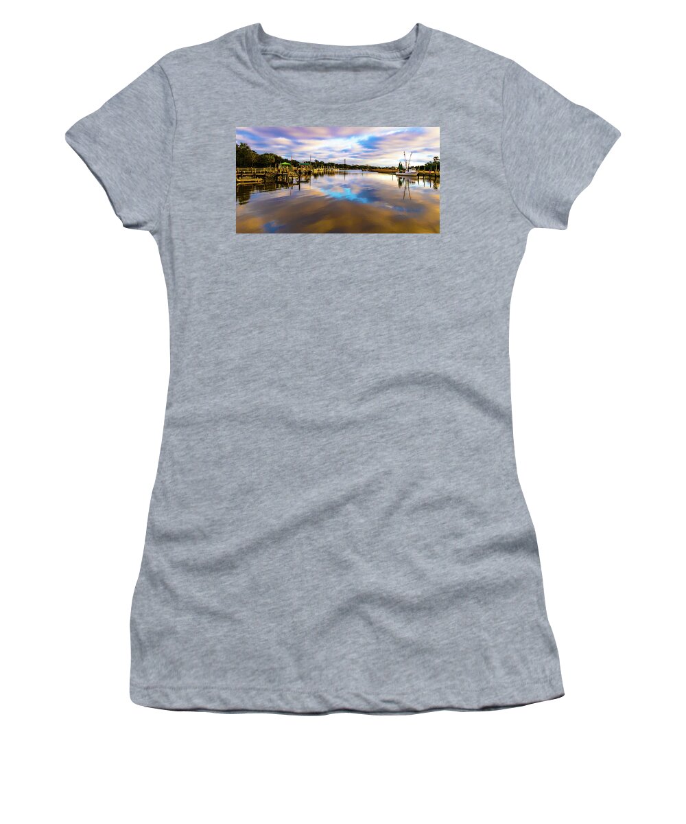 Mcclennanville Sunset Pano Women's T-Shirt featuring the photograph McClellanville Sunset Horizon by Norma Brandsberg