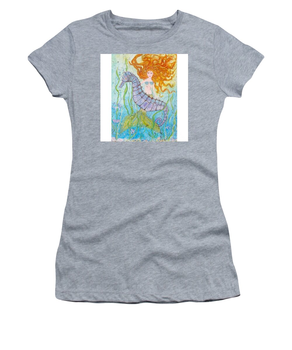 Mermaid Women's T-Shirt featuring the painting Mermaid Fantasy by Midge Pippel