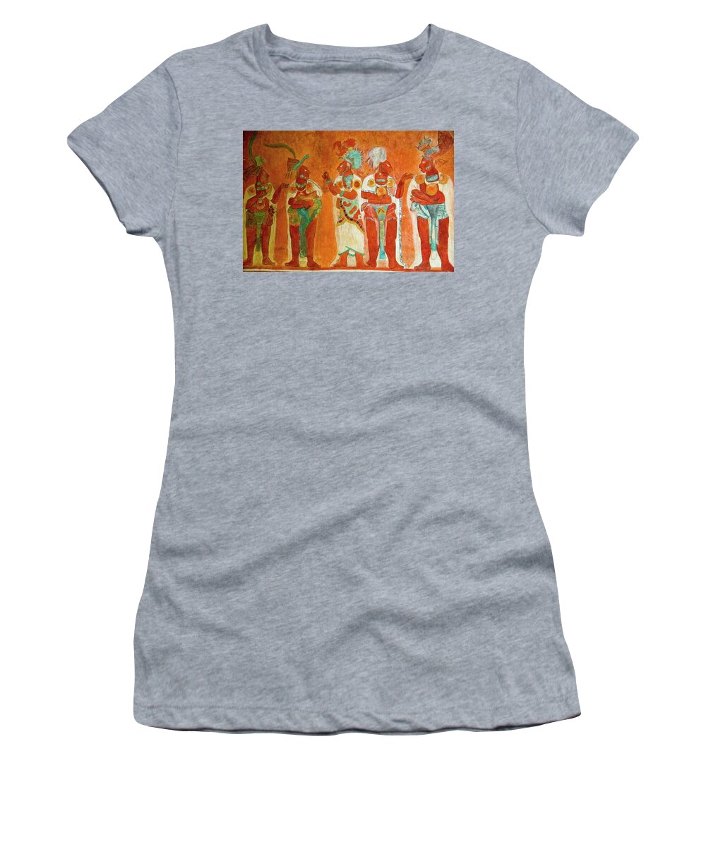 America Women's T-Shirt featuring the painting Mexico. National Museum of Antropology. Maya culture. Painting of Bonampak. by Album