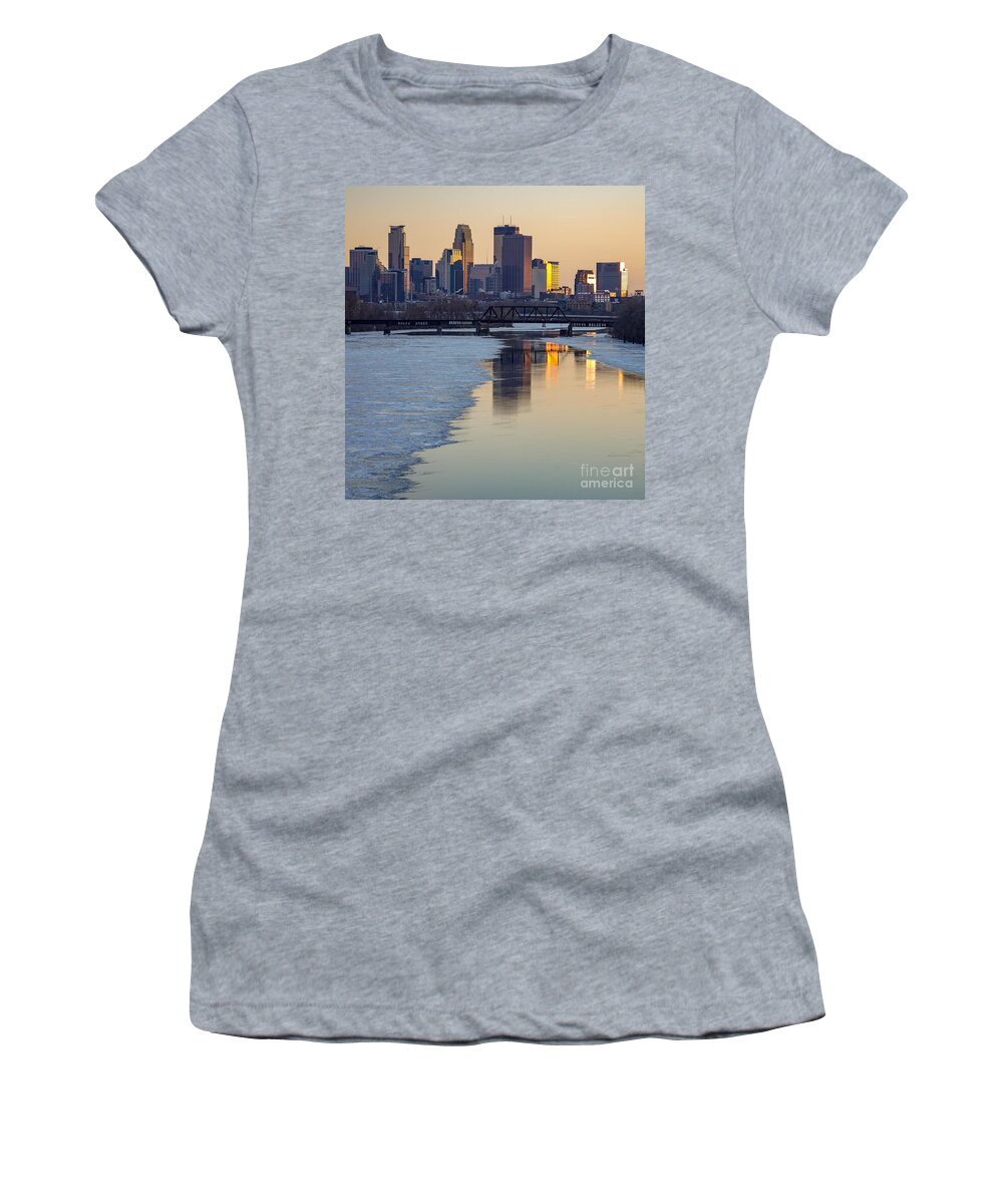 Minneapolis Women's T-Shirt featuring the photograph Minneapolis Skyline At Sunset 2 by Susan Rydberg
