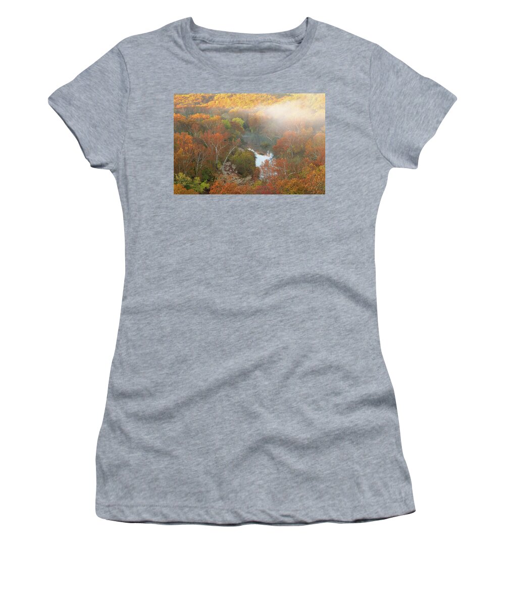 Mist Women's T-Shirt featuring the photograph Mist over the Little Niangua by Robert Charity