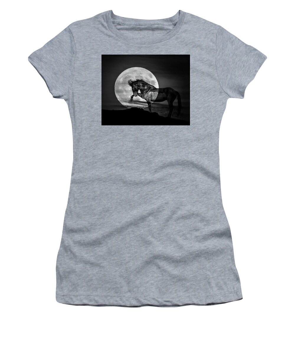 Horse Women's T-Shirt featuring the photograph Moonlight by Mary Hone