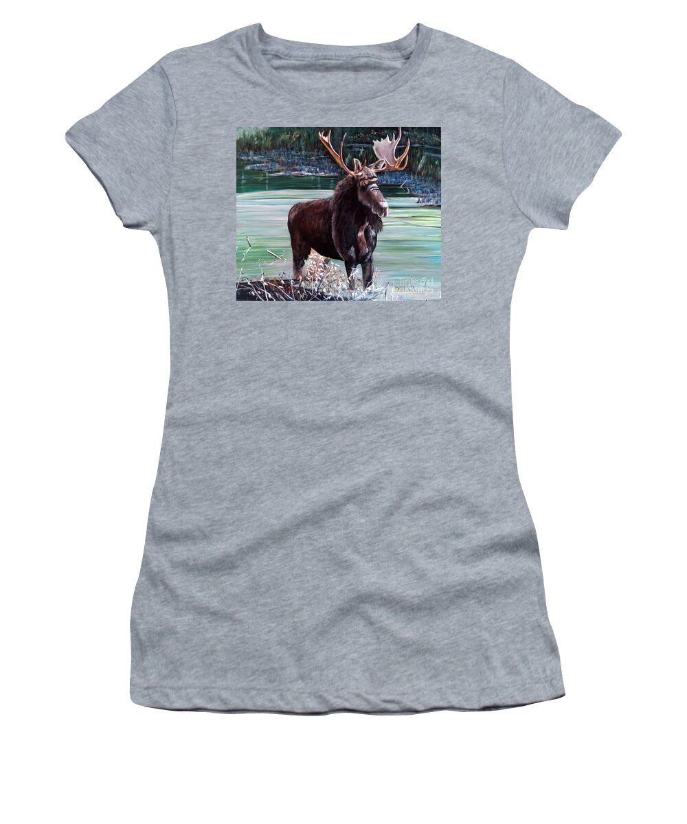 Moose Women's T-Shirt featuring the painting Moose County by Marilyn McNish