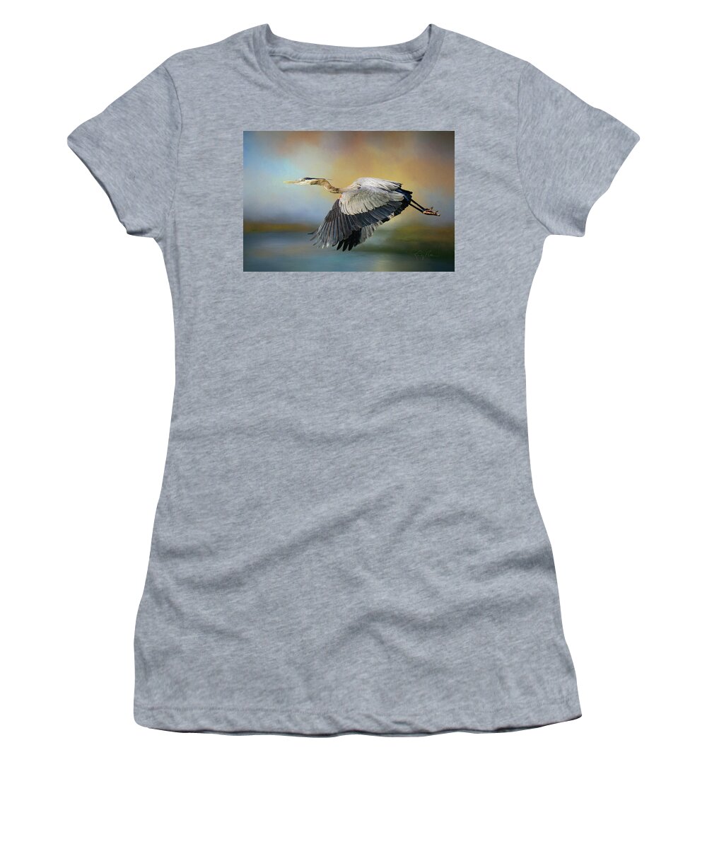 Great Blue Heron Women's T-Shirt featuring the photograph Morning Flight by Randall Allen
