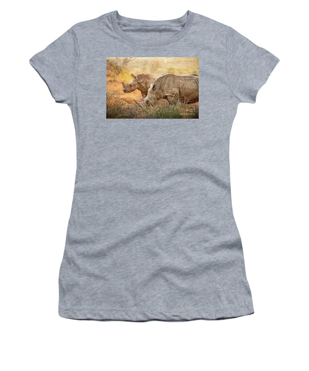 White Rhino Women's T-Shirt featuring the photograph Mother and Child by Jamie Pham