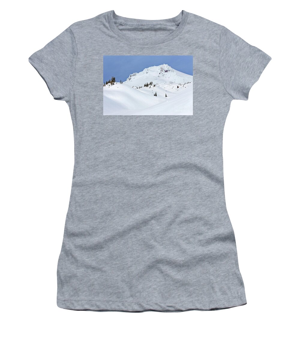 Snow Women's T-Shirt featuring the photograph Mount Hood beautiful snow covered winter landscape enticing by Robert C Paulson Jr