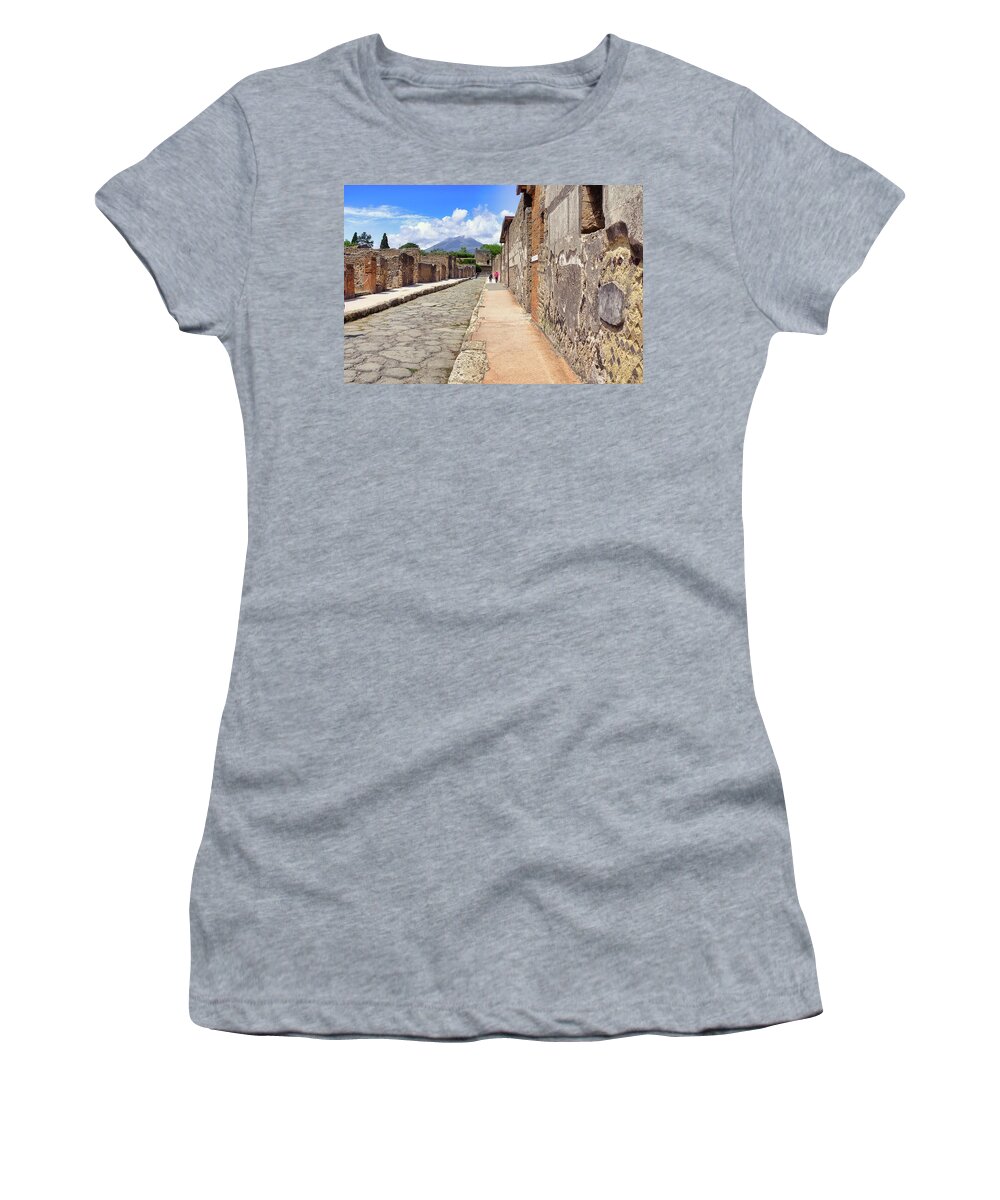 Mount Vesuvius And The Ruins Of Pompeii Italy Women's T-Shirt featuring the photograph Mount Vesuvius and The Ruins of Pompeii Italy by Robert Bellomy