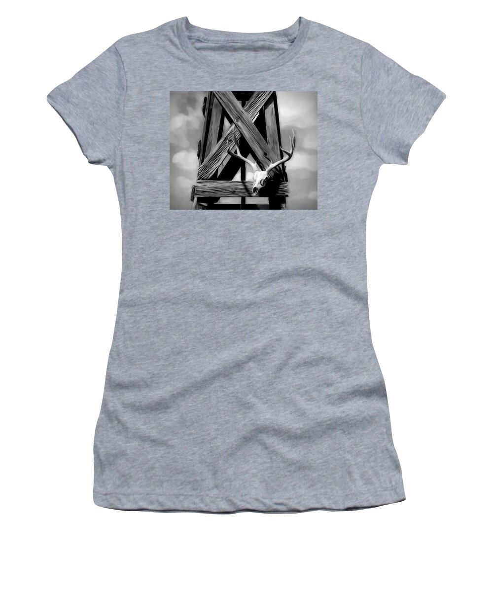 Kansas Women's T-Shirt featuring the photograph Mule Deer Black and White 02 by Rob Graham