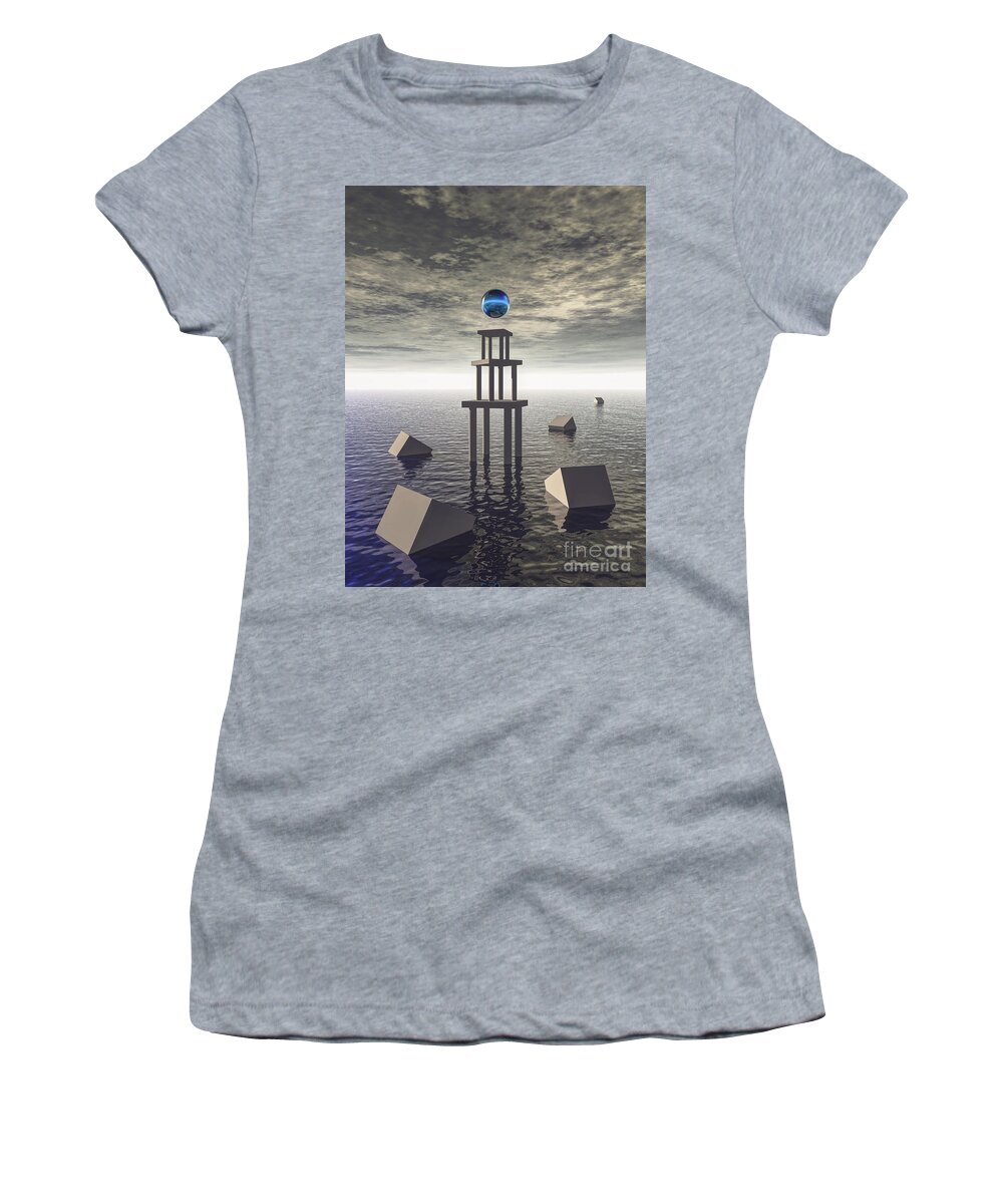 Structure Women's T-Shirt featuring the digital art Mysterious Tower At Sea by Phil Perkins