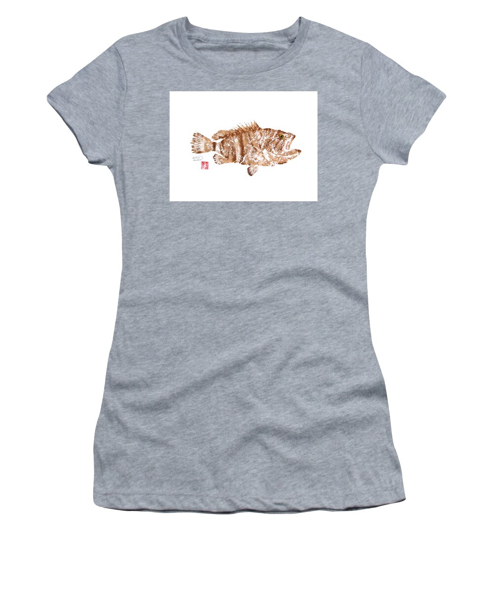 Grouper Women's T-Shirt featuring the painting Mystic Grouper - Brown by Adrienne Dye