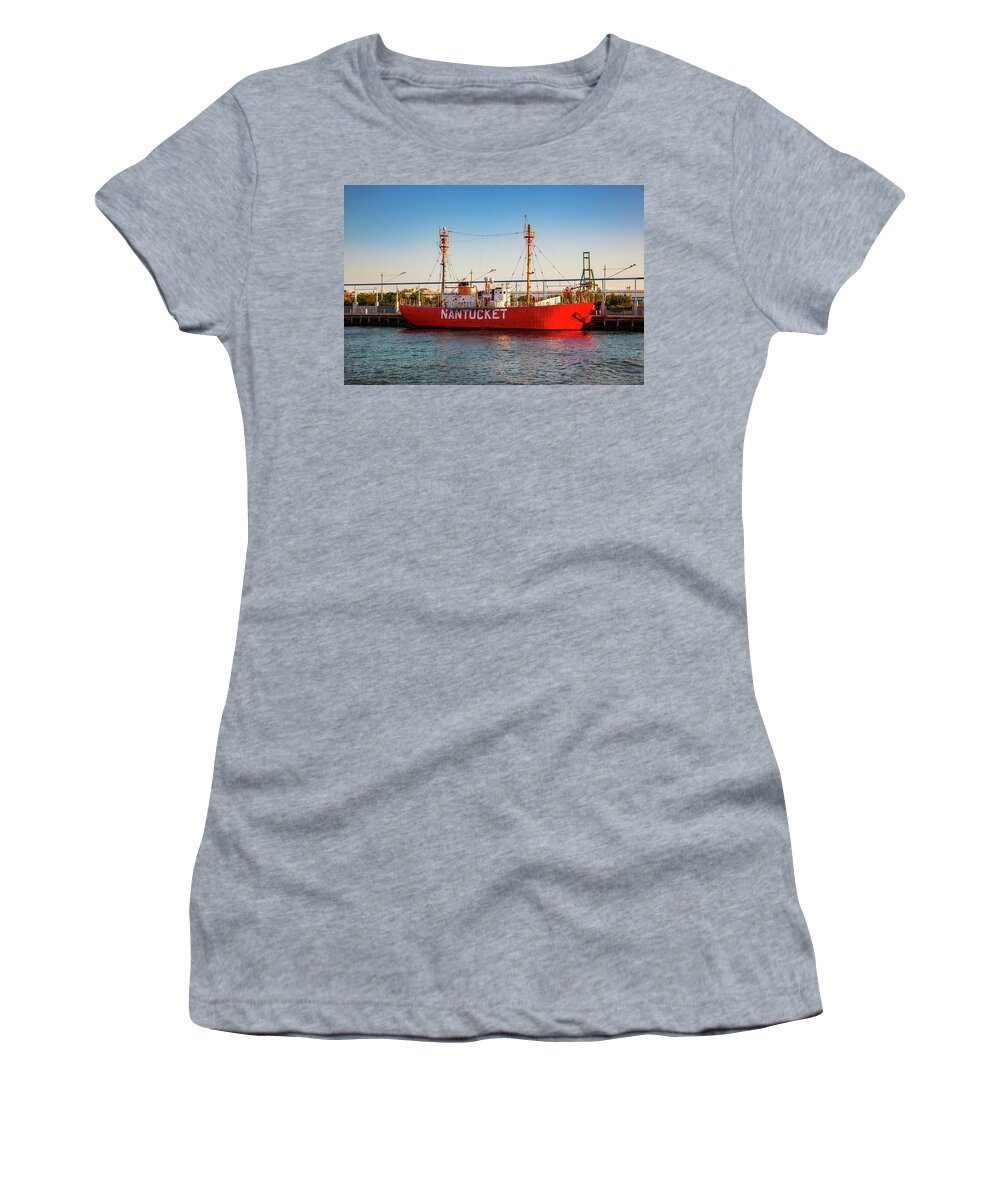 Estock Women's T-Shirt featuring the digital art Nantucket Lightship In Brooklyn Ny by Lumiere