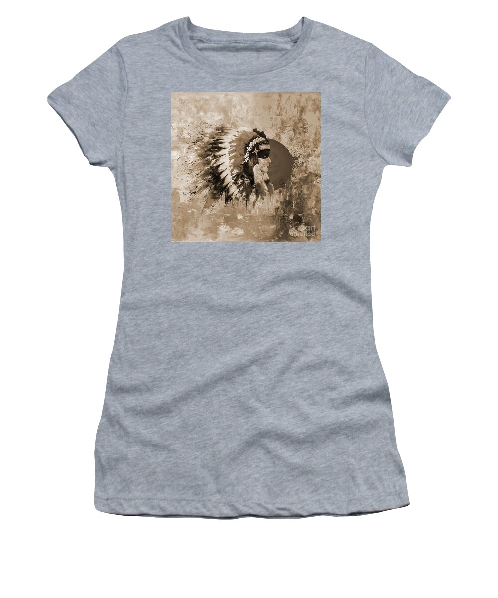 Native American Women's T-Shirt featuring the painting Native American Art uujq by Gull G