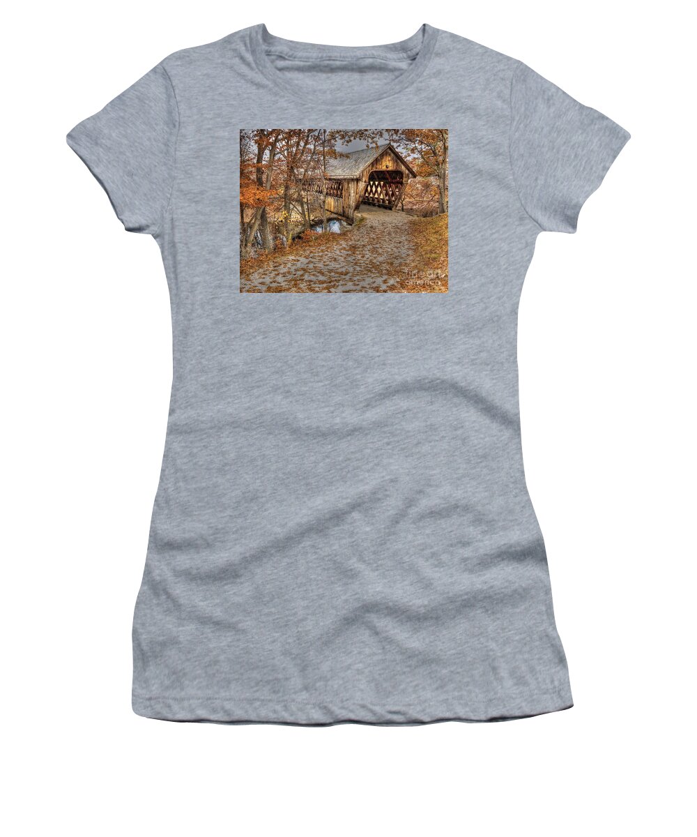 New England College Covered Bridge Women's T-Shirt featuring the photograph New England College Covered Bridge by Steve Brown