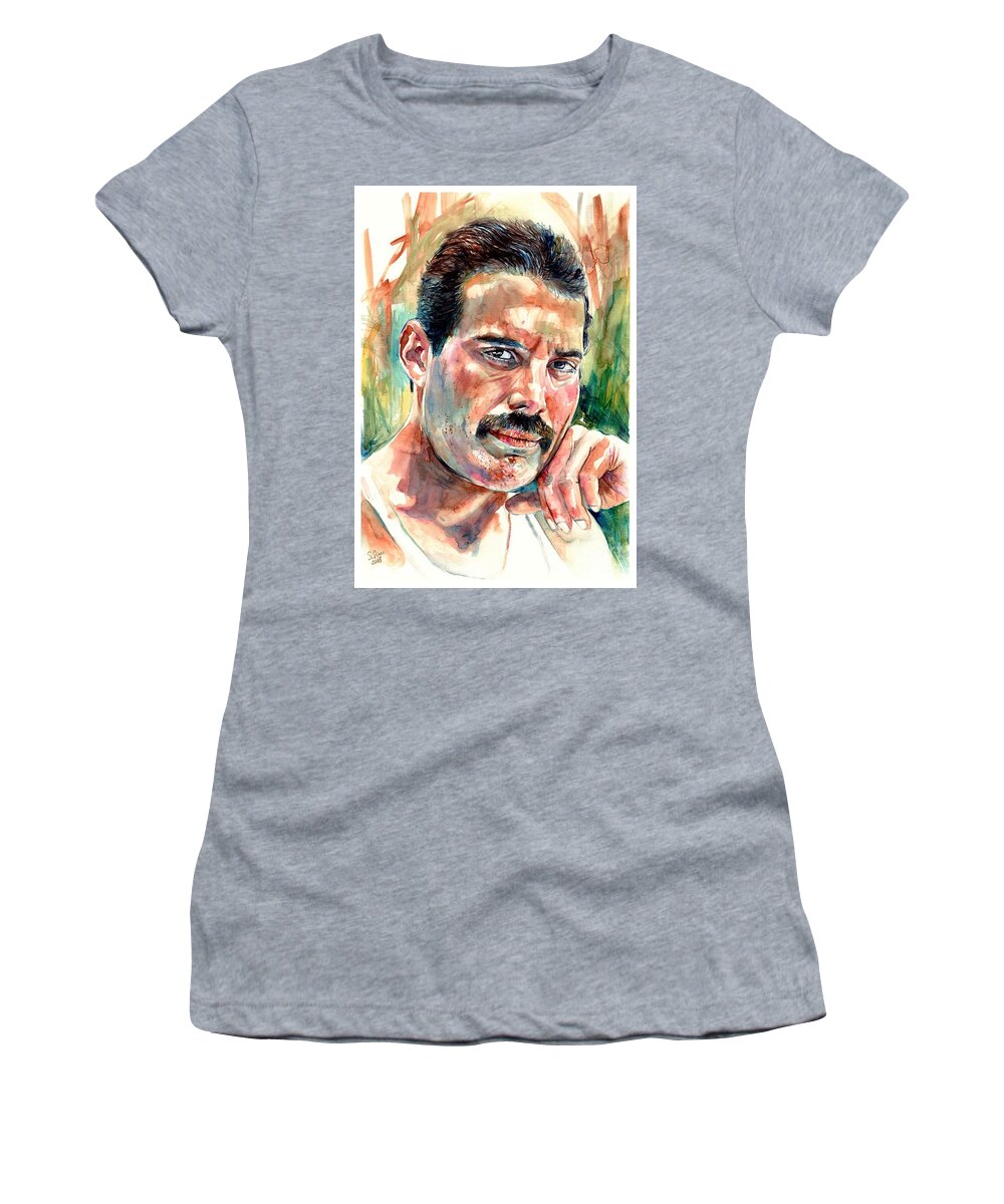 Freddie Mercury Women's T-Shirt featuring the painting No One But You - Freddie Mercury Portrait by Suzann Sines